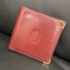 Authentic Cartier 2C Logos Leather Bifold Wallet Purse - Bordeaux